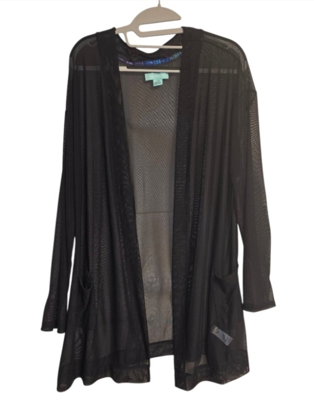Lug Skeeter Cardigan Kimono Mesh Patch Pockets Coverup Robe Sz Large Goth Sheer